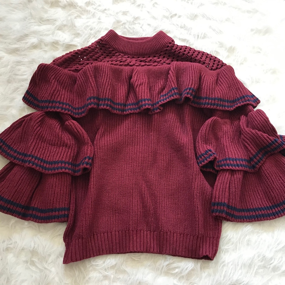 Self Portrait  Burgundy Ruffled Sweater